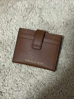 Charles & Keith Brown Pebbled Leather Card Wallet